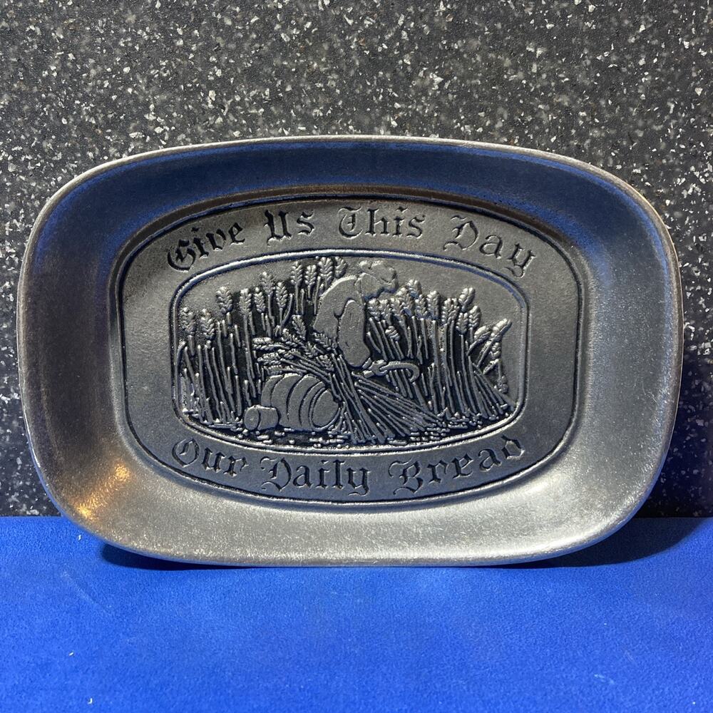 Give Us This Day Our Daily Bread Plate Wilton RWP Silver Pewter Platter Vintage
